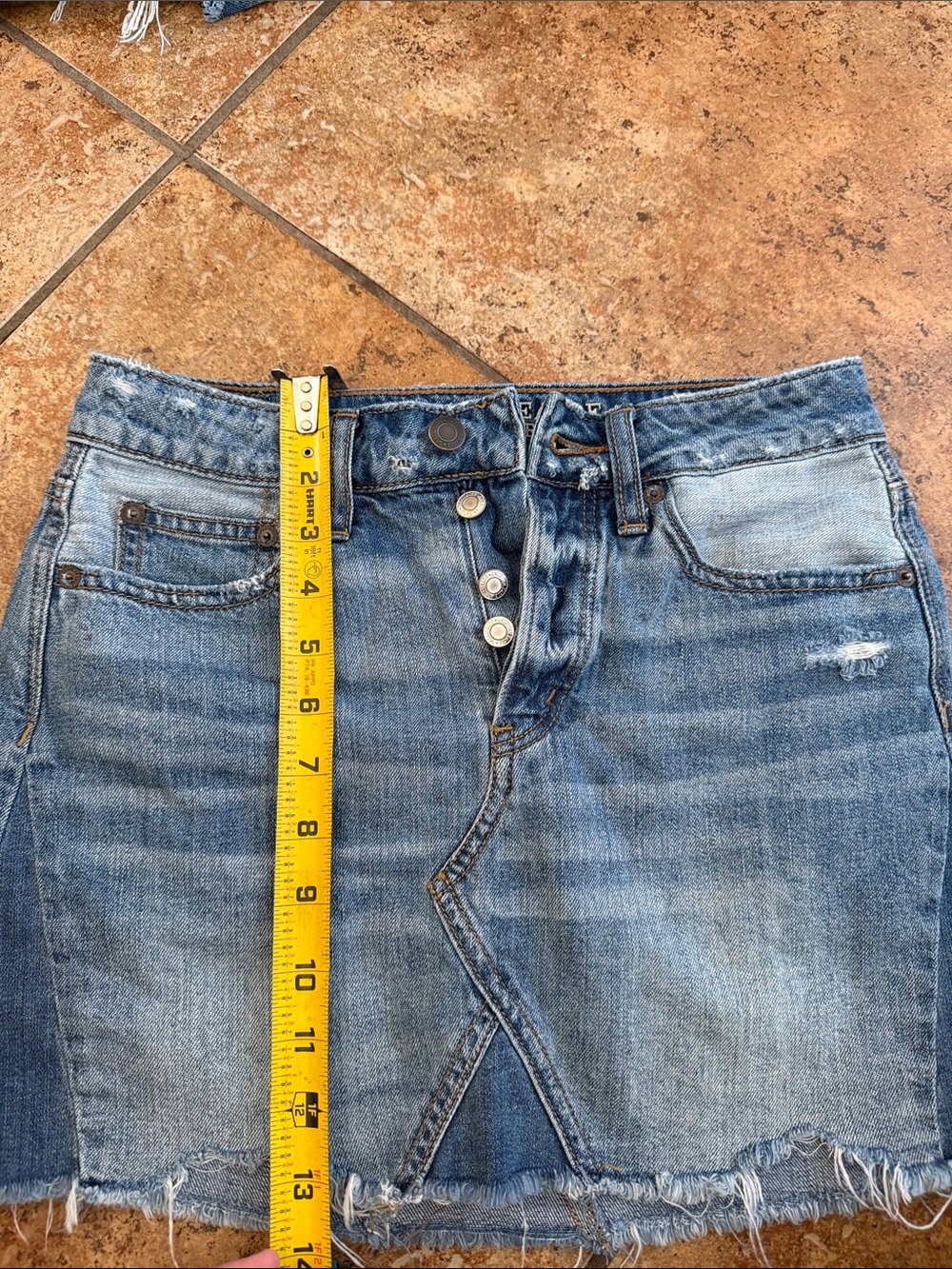 American Eagle Outfitters Light Blue Distressed Denim Mini Skirt